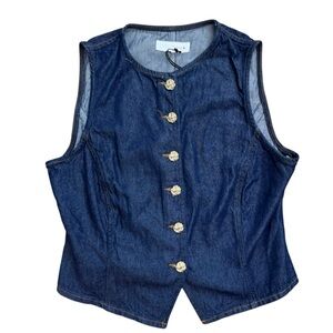 Zara Blue Denim Vest with Gold Accents